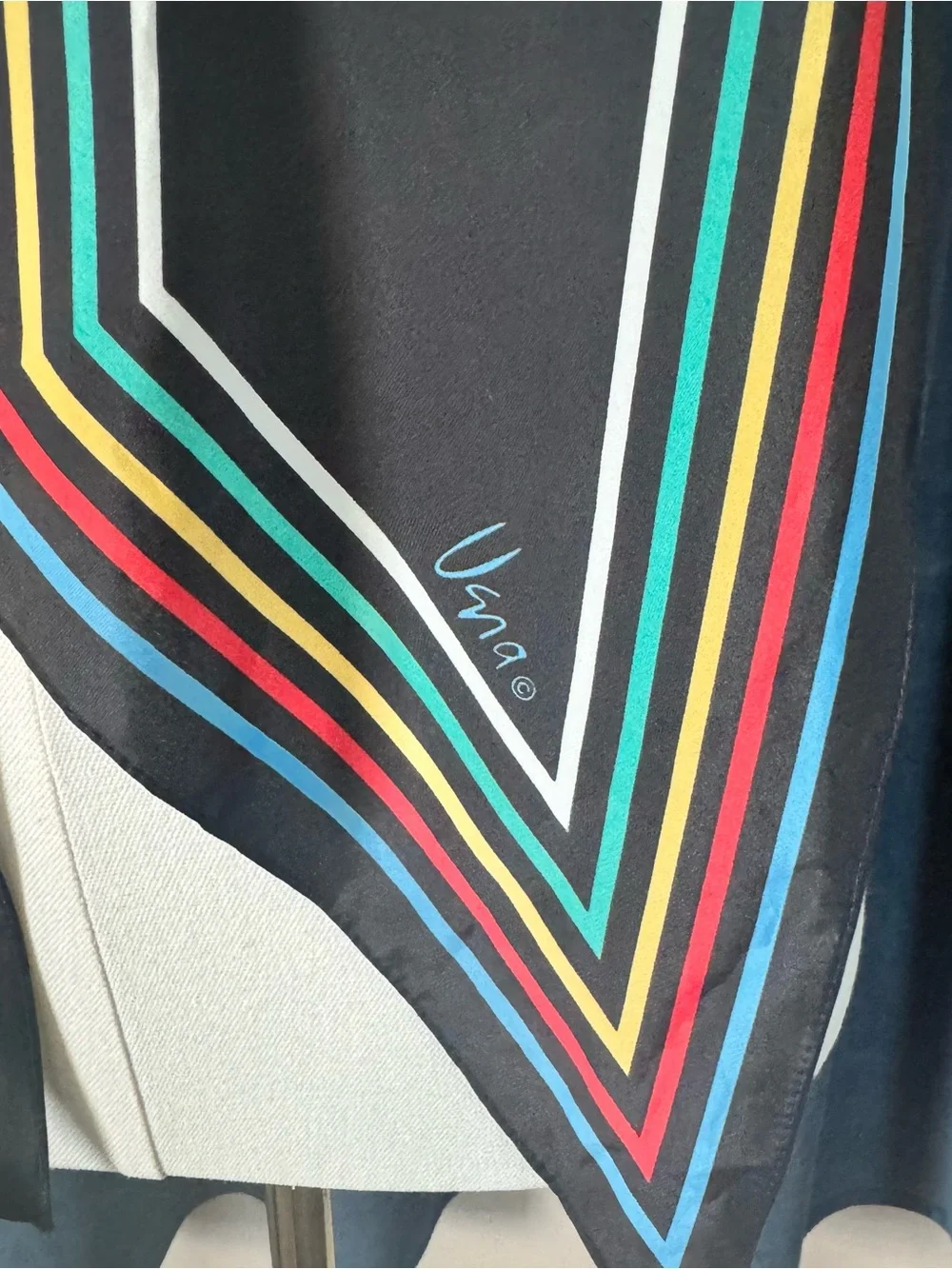 Vintage Vana Black Silk Scarf with Multicolor Stripes